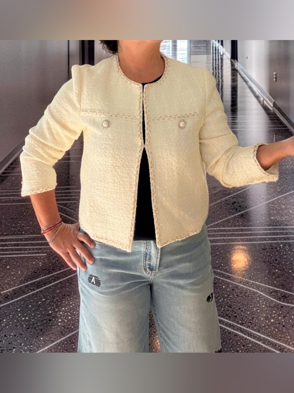 CreamStylish Open-Front Jacket - Picture 2 of 8